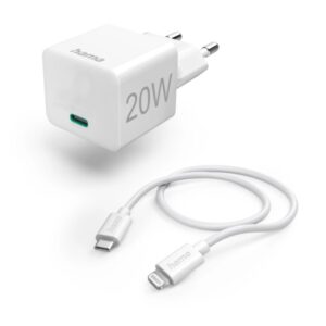 hama cargador de pared potencia 20w usb c hembra cable de 1m usb c macho a lightning macho power delivery color blanco