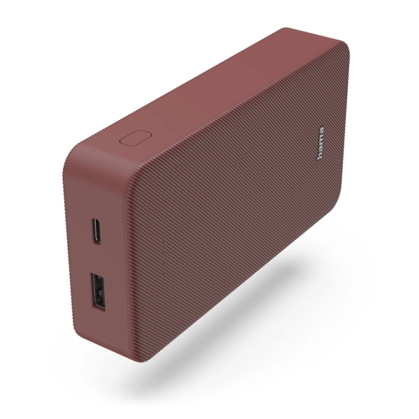 hama colour 20 bateria externa powerbank 20000mah polimero de litio usb c usb a carga rapida indicador led de carga 2 conexiones de salida 26.4x130x70mm color rojo