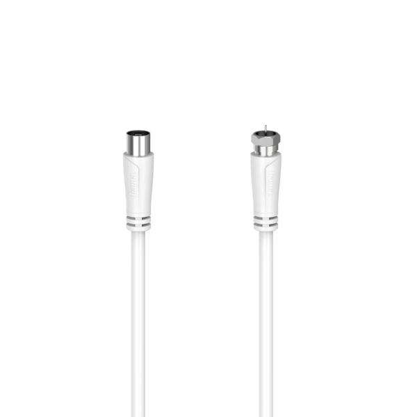hama essential cable coaxial de antena longitud 3m coaxial hembra conector f macho doble blindaje apantallamiento 90db impedancia 75ohm color blanco
