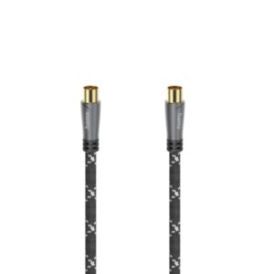 hama prime cable coaxial de antena macho/hembra longitud 1.5m terminales chapados en oro apantallamiento 120db impedancia 75ohm color negro y gris