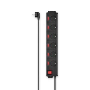 hama regleta alimentacion con 6 tomas potencia maxima 3680w cable 1.4m voltaje 250v enchufe schuko en angulo 7.5x4.5x46cm color negro