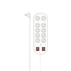 hama regleta alimentacion con 10 tomas potencia maxima 3680w cable 2m interruptor de encendido enchufe schuko en angulo 11.3x3.8x35.7cm color blanco
