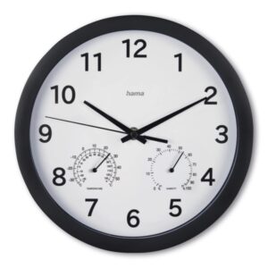 hama malta reloj de pared analogico termometro higrometro silencioso funciona con 1 pila aa 25x4cm color negro