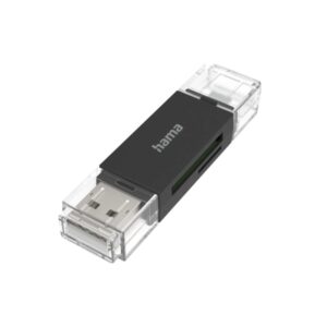 hama essential lector de tarjetas usb a compatible con sd microsd sistema otg 19.05x10.99x73.6mm color negro