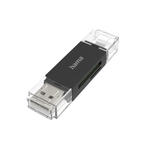 hama essential lector de tarjetas usb a compatible con sd microsd sistema otg 19.05x10.99x73.6mm color negro