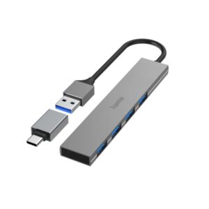 hama prime hub usb 3.2 cable usb a integrado de 15cm usb a hembra x4 adaptador usb a a usb c 10.7x2.1x0.7cm color gris