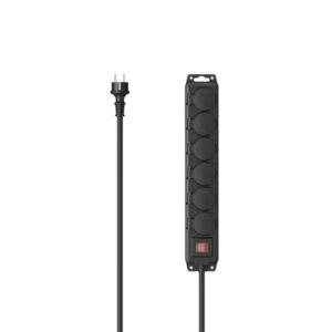 hama regleta alimentacion para exterior con 6 tomas potencia maxima 3680w ip44 cable 2m interruptor de encendido enchufe schuko recto 7.2x4.7x43.1cm color negro