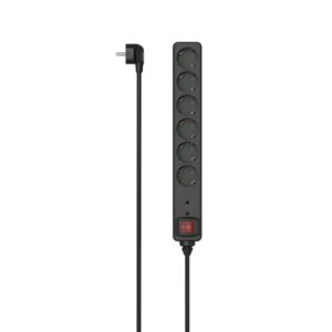 hama regleta alimentacion con 6 tomas potencia maxima 3680w voltaje 250v cable 1.4m interruptor de encendido enchufe schuko en angulo 4.7x4x35.7cm color negro