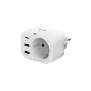 hama regleta de pared con 4 tomas 1x schuko 2x usb a 1x usb c potencia usb de 20w color blanco