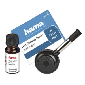 hama set de limpieza para camaras cepillo soplador limpiador liquido hojas de papel fino incluye bolsa color negro