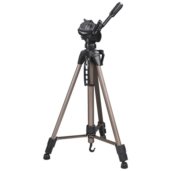 hama star 61 tripode para camara con rosca 1/4" altura hasta 153cm peso max 3kg manivela en columna central aluminio soporte de liberacion rapida cabezal de 3 vias color beige