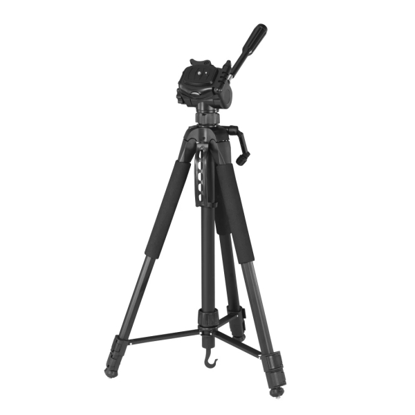 hama tripode para camara con rosca 1/4" peso max 5kg altura hasta 170cm soporte para smartphone y tablet manivela en columna central aluminio soporte de liberacion rapida color negro