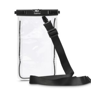 hama funda impermeable universal ipx8 cierre a presion marco fluorescente pvc 12.5x1.5x20cm color negro y transparente