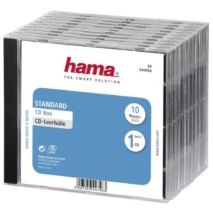hama pack de 10 cajas vacias para cd/dvd poliestireno 14x12.4x1.04cm color negro y transparente