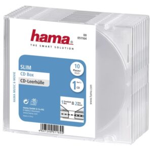 hama slim pack de 10 cajas vacias para cd/dvd poliestireno 12.5x14.2x0.52cm color transparente