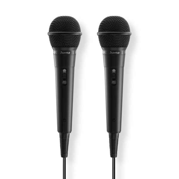 hama karaoke pack de 2 microfonos dinamicos cable 2.5m 100hz jack 3.5mm cardioide 600 ohm 220x53x53mm color negro
