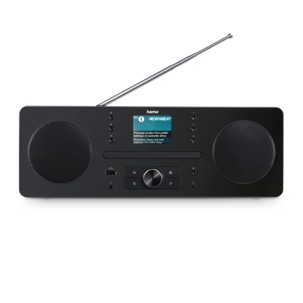 hama dr1560cbt radio cd digital potencia 10w bluetooth jack 3.5mm usb a temporizador reloj cable 146cm 35x22x12.5cm color negro y gris