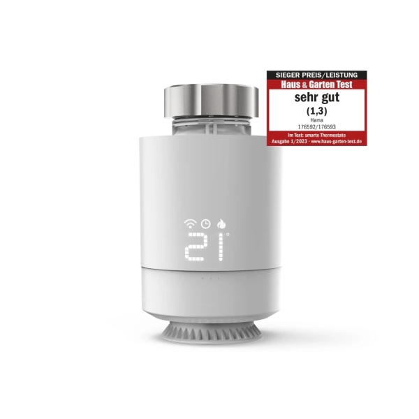 hama termostato de radiador inteligente temperatura regulable wlan compatible con asistente de voz control con app 6x6x9.5cm color blanco