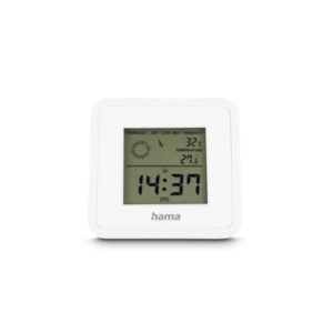 hama borneo medidor de temperatura y humedad para interior pantalla digital reloj indicador de confort 8x1.2x8cm color blanco