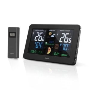 hama premium estacion meteorologica reloj prevision meteorologica sensor exterior radiofrecuencia termometro higrometro 20.5x3x13cm color negro
