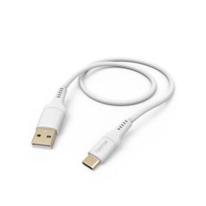 hama cable usb longitud 1.5m usb a macho usb c macho silicona velocidad hasta 480mbps chapado en oro color blanco