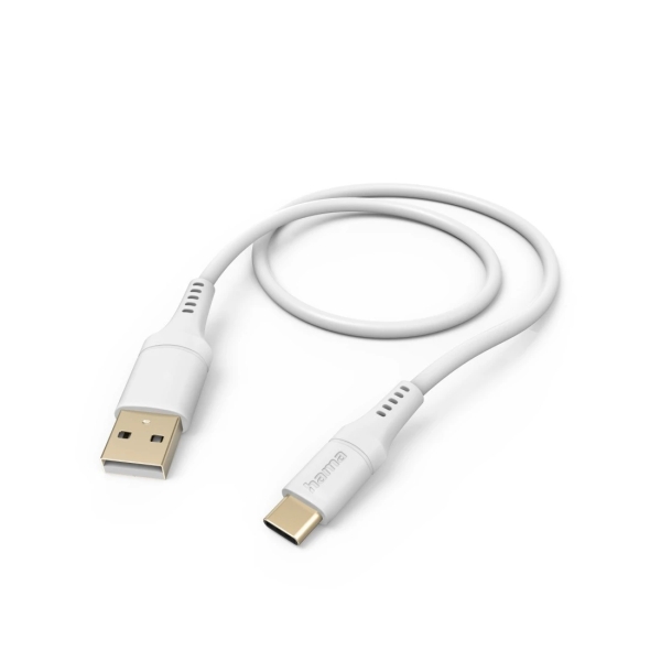 hama cable usb longitud 1.5m usb a macho usb c macho silicona velocidad hasta 480mbps chapado en oro color blanco