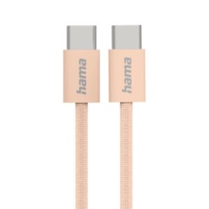 hama fabric cable usb c macho potencia maxima 60w longitud 1m nailon velocidad hasta 480mbps blindado color naranja
