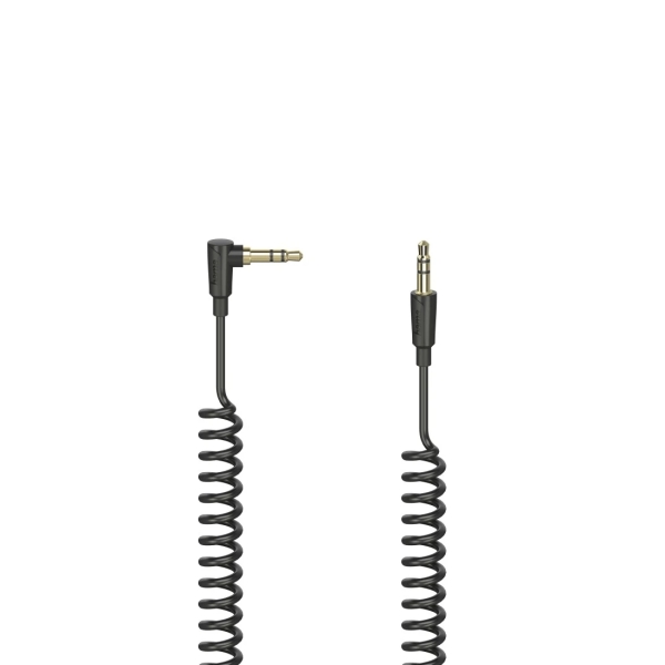 hama essential cable de audio en espiral acodado 90º longitud 1.5m estereo jack 3.5mm macho color negro