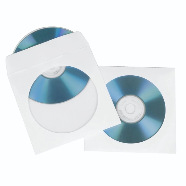 hama pack de 100 fundas para cd/dvd papel con ventana 12.5x12.5x0.1cm color blanco