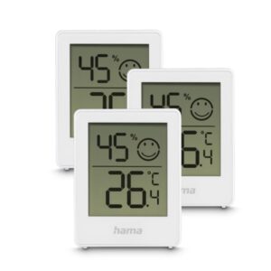 hama cres pack de 3 medidores de temperatura y humedad para interior pantalla digital permite colgar en pared indicador de confort 4.5x3.1x5.6cm color blanco