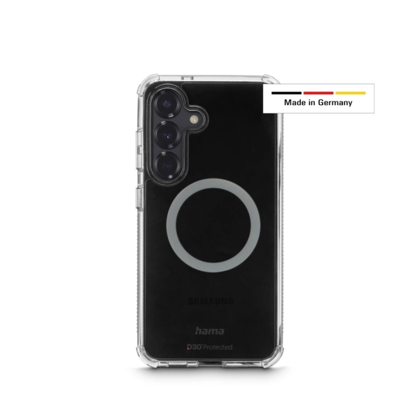 hama extreme protect funda para samsung galaxy s25 magnetico antideslizante policarbonato proteccion d3o bordes elevados color transparente