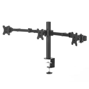 hama soporte de mesa con brazos articulados para 3 monitores de 13 a 27" capacidad 7kg inclinacion 25º altura ajustable giro 180º acero vesa 100x100 139.4x17.49x40.43cm color negro
