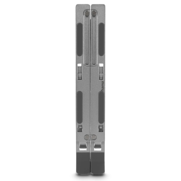 hama aluminium soporte para portatil hasta 15.6" soporta hasta 5kg plegable inclinacion en 6 niveles antideslizante aluminio 18x25x2cm color plata