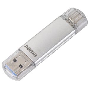 hama laeta memoria pendrive usb 3.0 con tapa 32gb de capacidad 40mb/s de transferencia funcion otg usb c usb a cuerpo metalico color plata