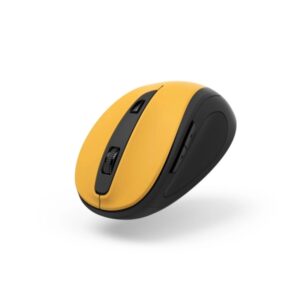hama mw 400 v2 raton optico inalambrico para diestros 1600dpi ergonomico rango 10m usb a rf 2.4ghz 6 botones 6.5x4.2x9.6cm color negro y amarillo