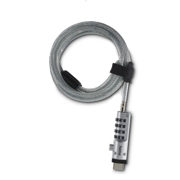 hama cable de seguridad para portatiles de 5.5mm cable 180cm acero candado de combinacion color acero