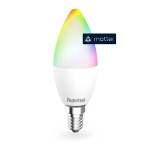 hama bombilla led e14 inteligente potencia 4.9w rgbw wifi compatible con asistente de voz control con app forma de vela ip20 color blanco
