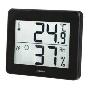 hama medidor de temperatura y humedad para interior pantalla digital indicador de confort permite colgar en pared 10x1.1x8.2cm color negro