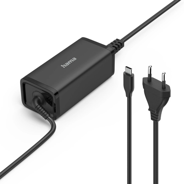 hama essential fuente de alimentacion universal para portatil potencia 100w voltaje 5 20v cable de entrada 1.2m cable de salida 0.95m power delivery gan color negro