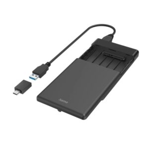 hama essential carcasa externa para ssd y hdd de 2.5" cable usb a de 50cm velocidad hasta 5gbps adaptador usb c 13.3x8.7x1.6cm color negro