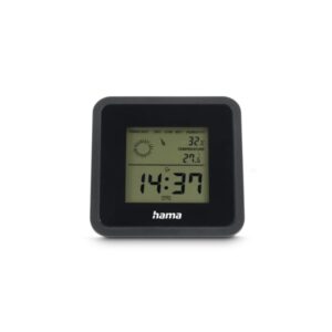 hama borneo medidor de temperatura y humedad para interior pantalla digital reloj indicador de confort 8x1.2x8cm color negro