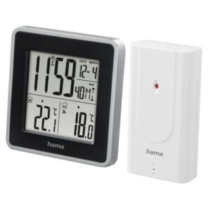 hama ews intro estacion meteorologica reloj sensor exterior radiofrecuencia termometro higrometro 9.5x3x9.5cm color negro y plata