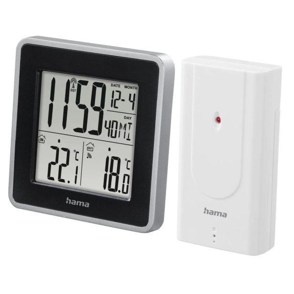 hama ews intro estacion meteorologica reloj sensor exterior radiofrecuencia termometro higrometro 9.5x3x9.5cm color negro y plata