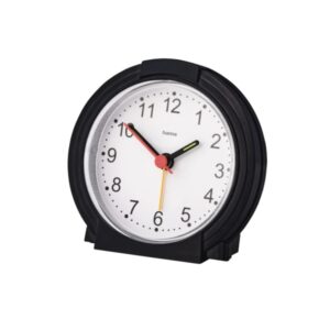 hama classic reloj despertador analogico manecillas y numeros fluorescentes funciona con 1 pila aa 9.5x3.8cm color negro