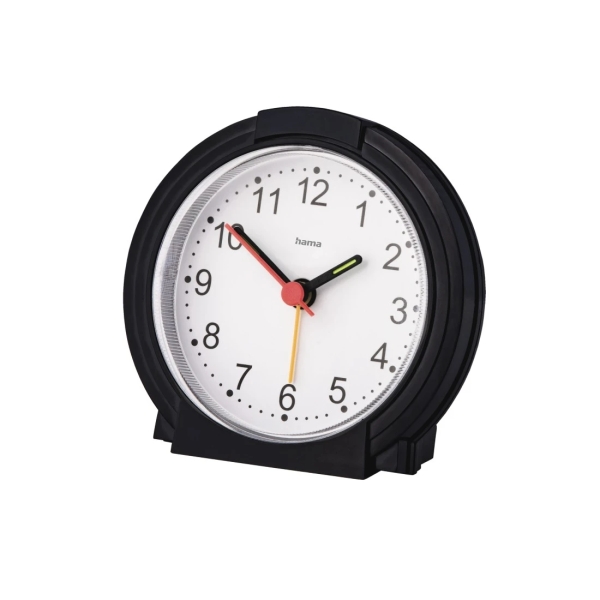 hama classic reloj despertador analogico manecillas y numeros fluorescentes funciona con 1 pila aa 9.5x3.8cm color negro