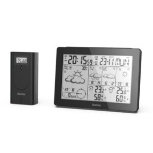 hama meteotime estacion meteorologica reloj prevision meteorologica sensor exterior radiofrecuencia termometro higrometro 15.3x3x10.5cm color negro