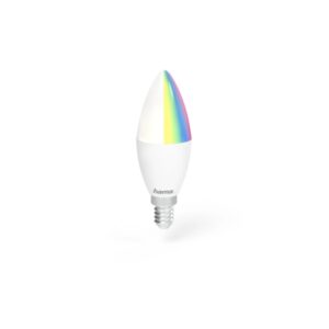 hama bombilla led e14 inteligente potencia 5.5w rgbw wifi compatible con asistente de voz control con app forma de vela ip20 color blanco