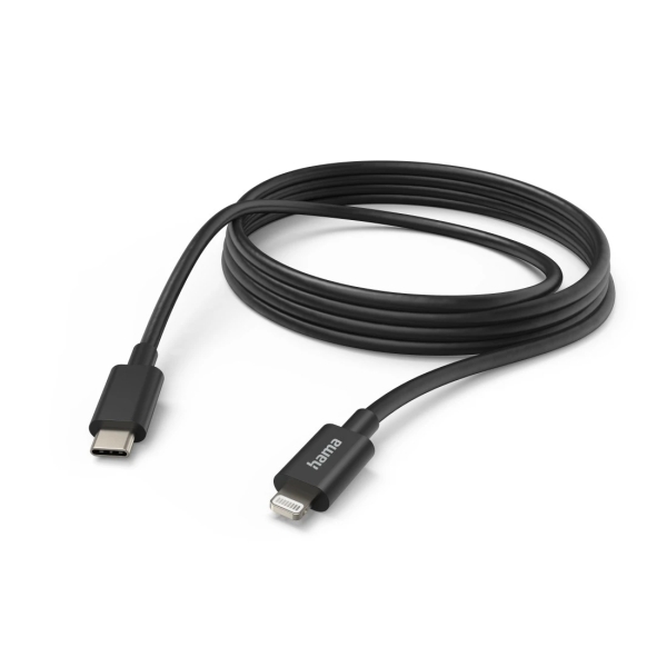 hama cable de carga usb c ligthning velocidad hasta 480mbps longitud 3m intensidad maxima 3a color negro