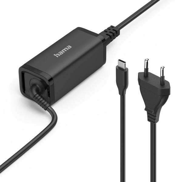 hama essential fuente de alimentacion universal para portatil potencia 65w voltaje 5 20v cable de entrada 1.2m cable de salida 1.2m power delivery gan color negro
