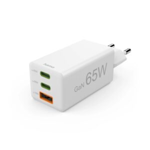 hama cargador de pared potencia 65w 2x usb c usb a power delivery qualcomm gan color blanco
